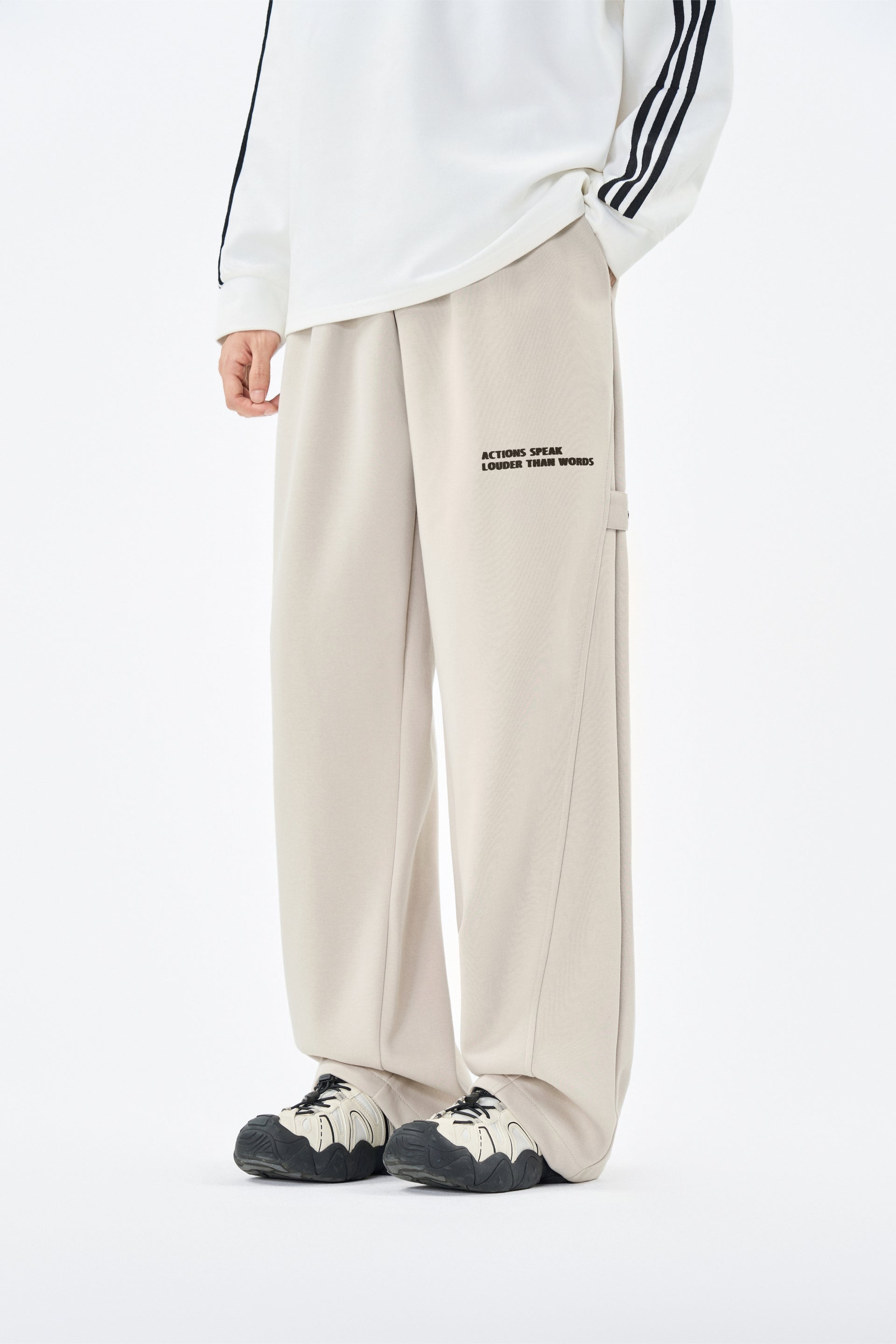 Cream Embroidered Jogger Pants