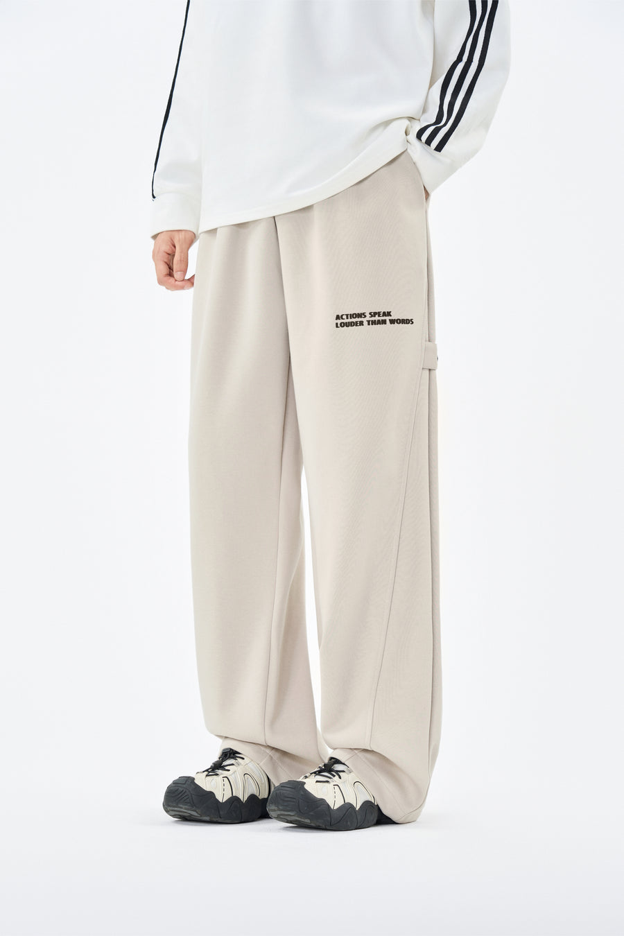 Cream Embroidered Jogger Pants Back view | Weezy