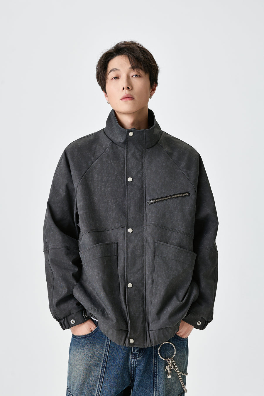 Relaxed Fit Dark Grey Jacket Back view | Weezy