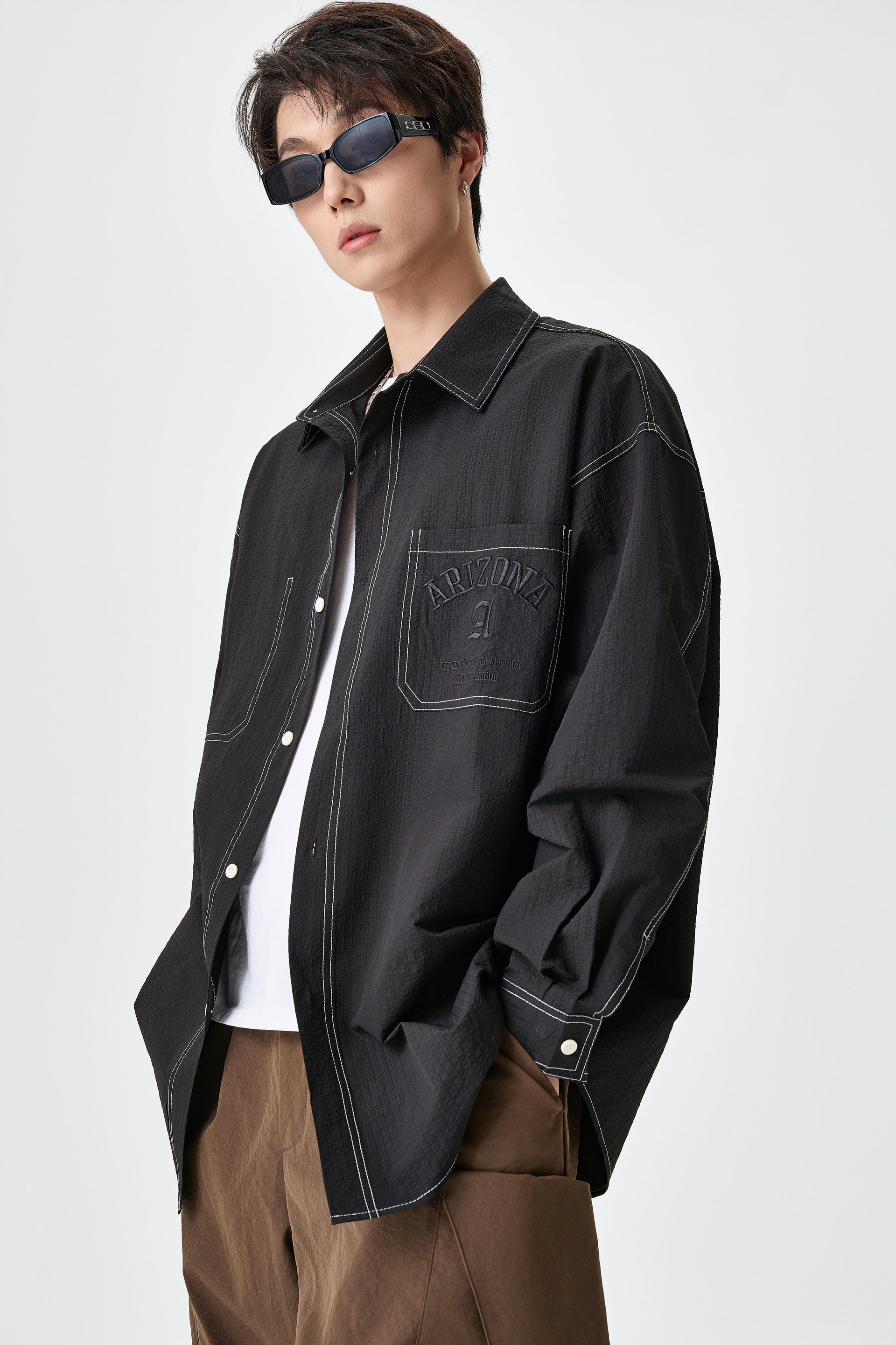 Black Contrast Twil Paper Finish Overshirt