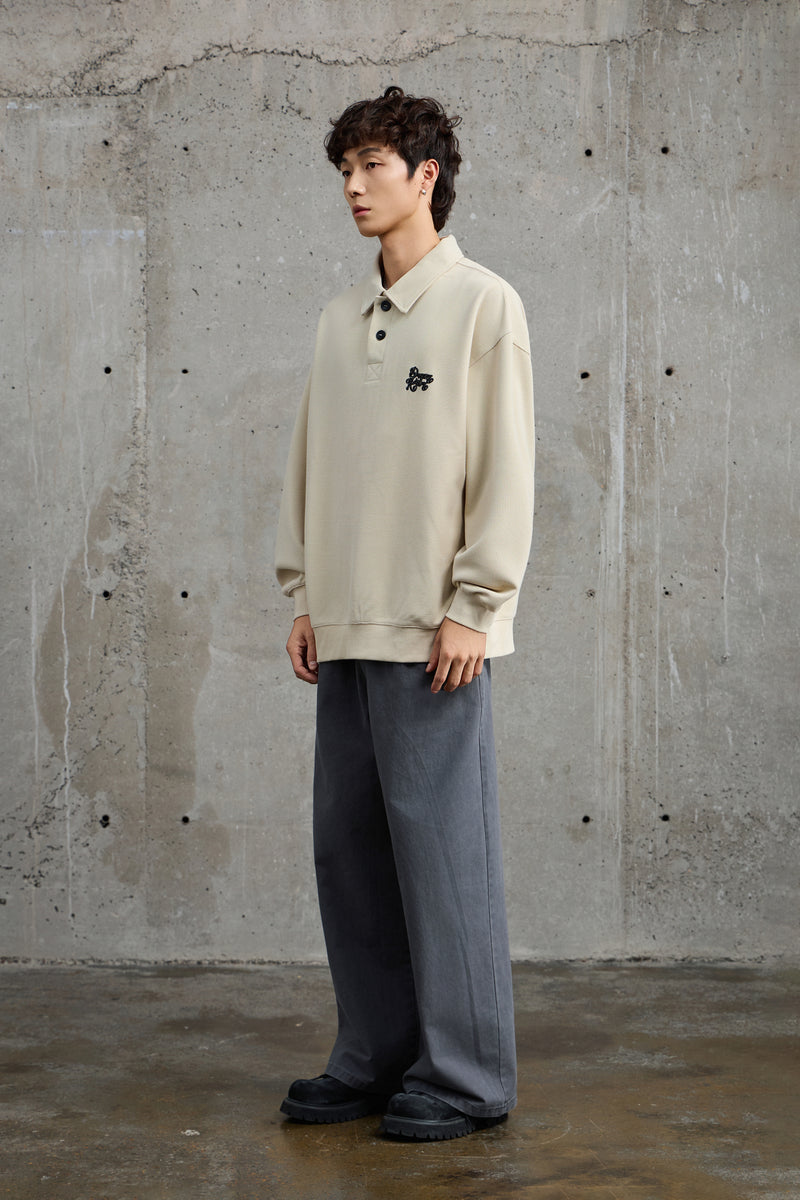 Cream Waffle Knit Collared Polo Model view | Weezy