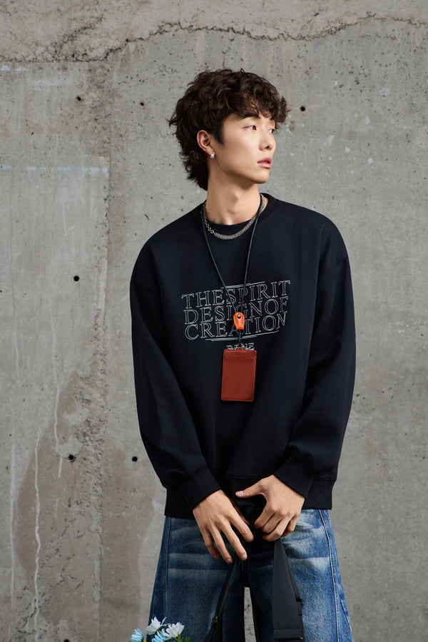 Jet Black Embroidered Sweatshirt Front view | Weezy