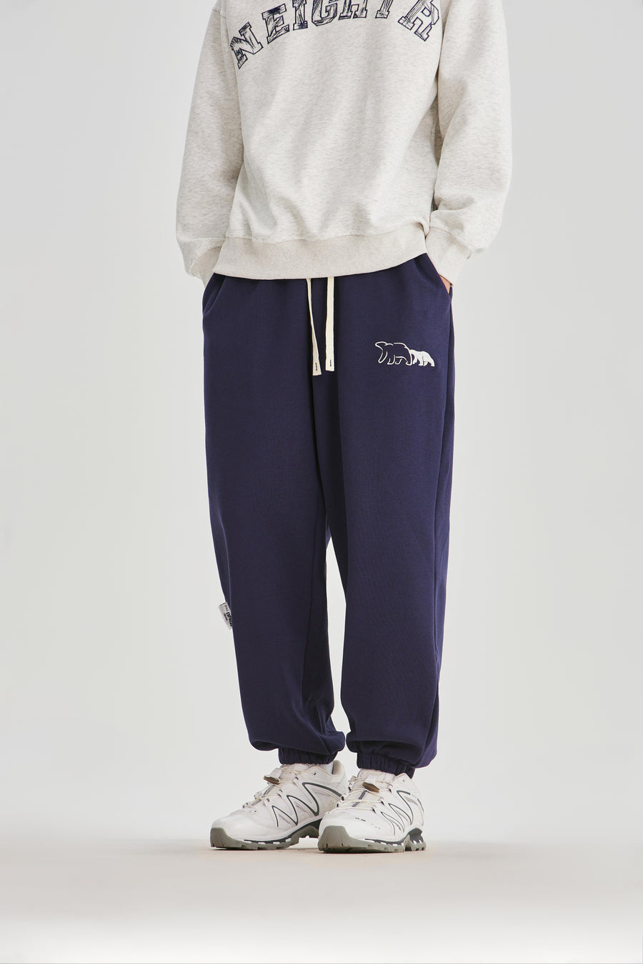 Navy Blue Embroidered Sweatpants Flat lay | Weezy