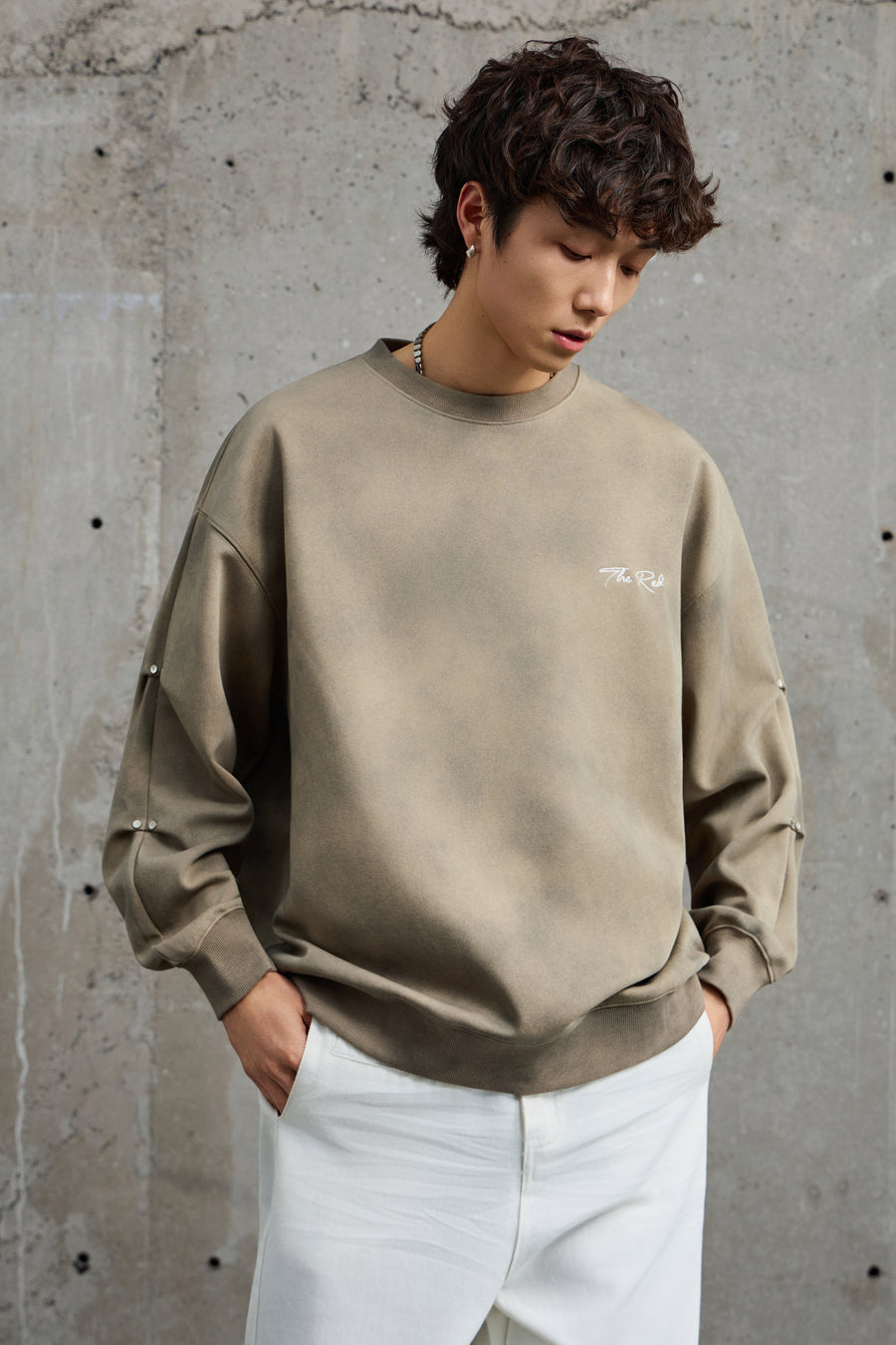 Light Green Bleached Crewneck Sweatshirt Front view | Weezy