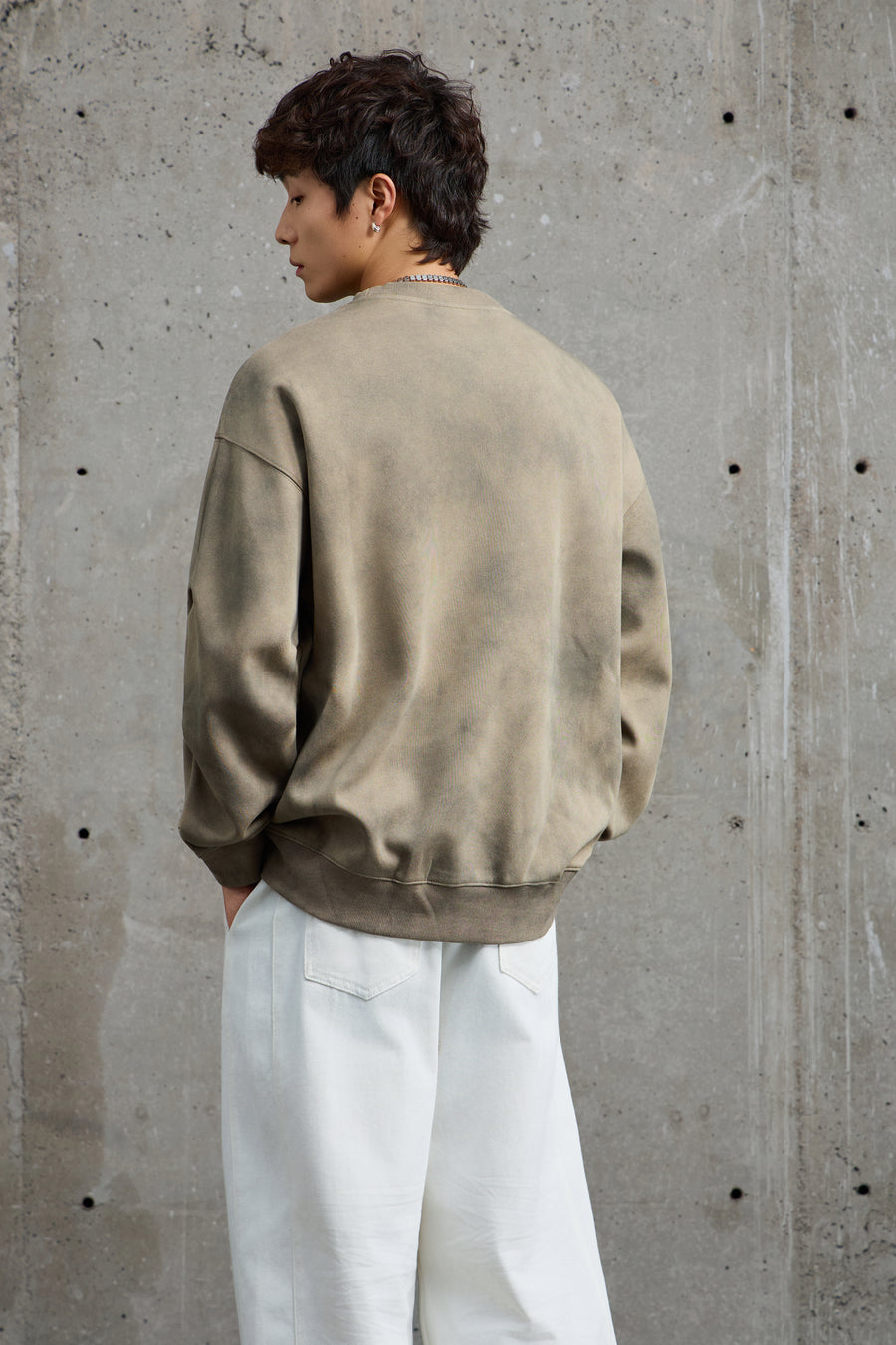 Light Green Bleached Crewneck Sweatshirt Side view | Weezy
