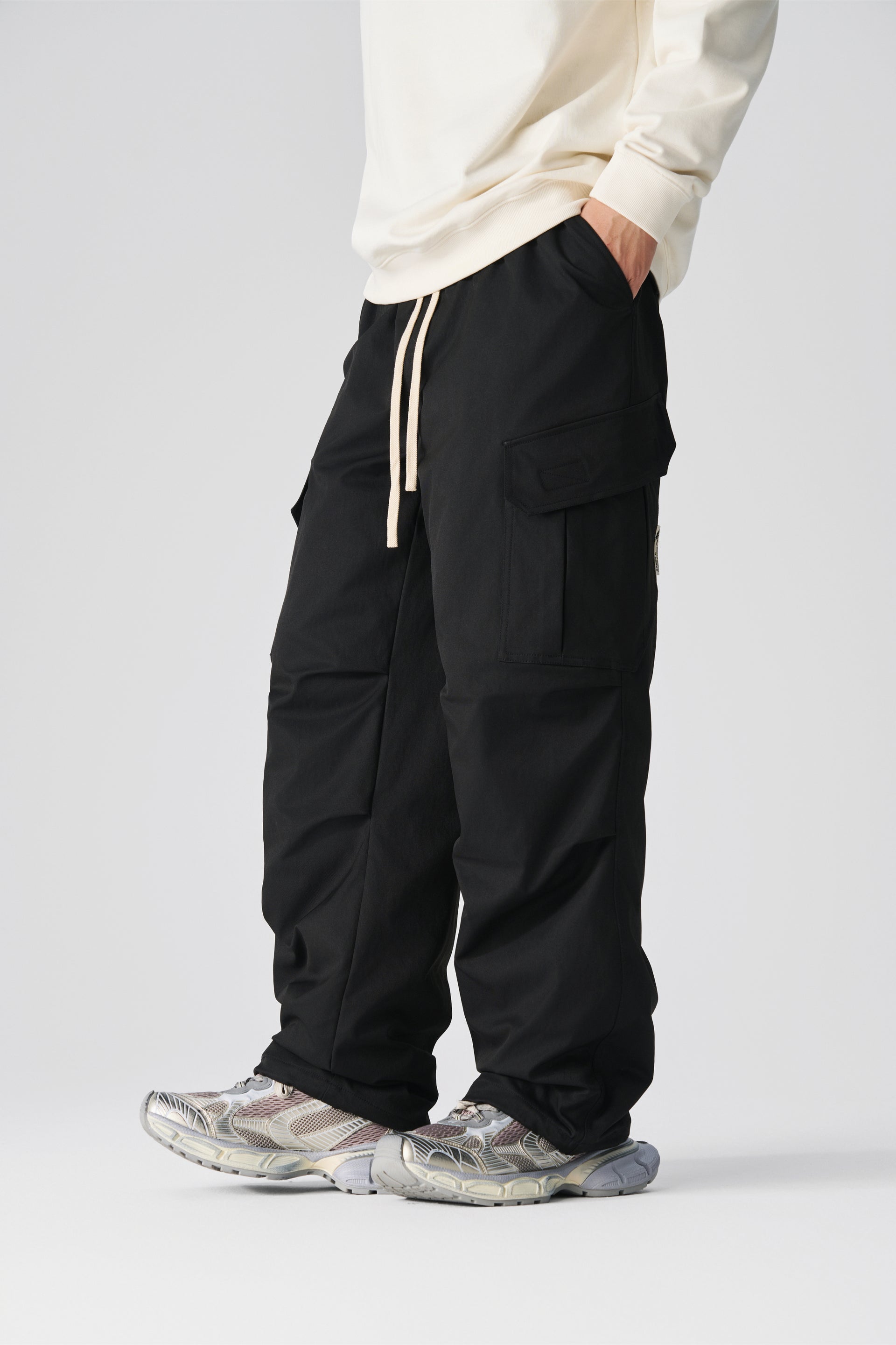 Jet Black Wide Leg Cargo Pants