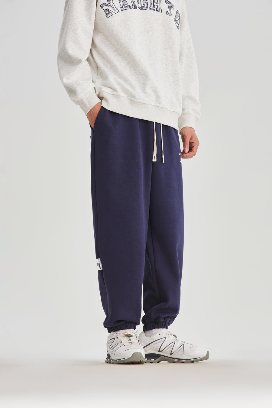 Navy Blue Embroidered Sweatpants View 9 | Weezy