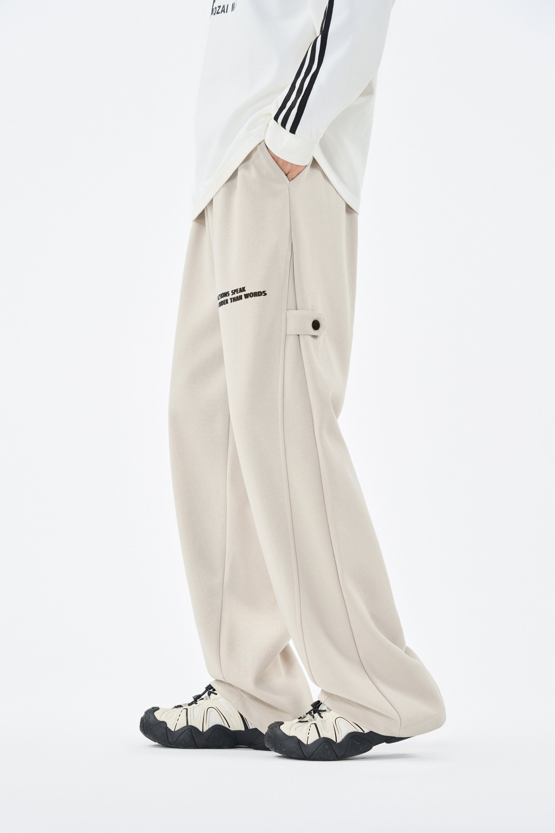 Cream Embroidered Jogger Pants