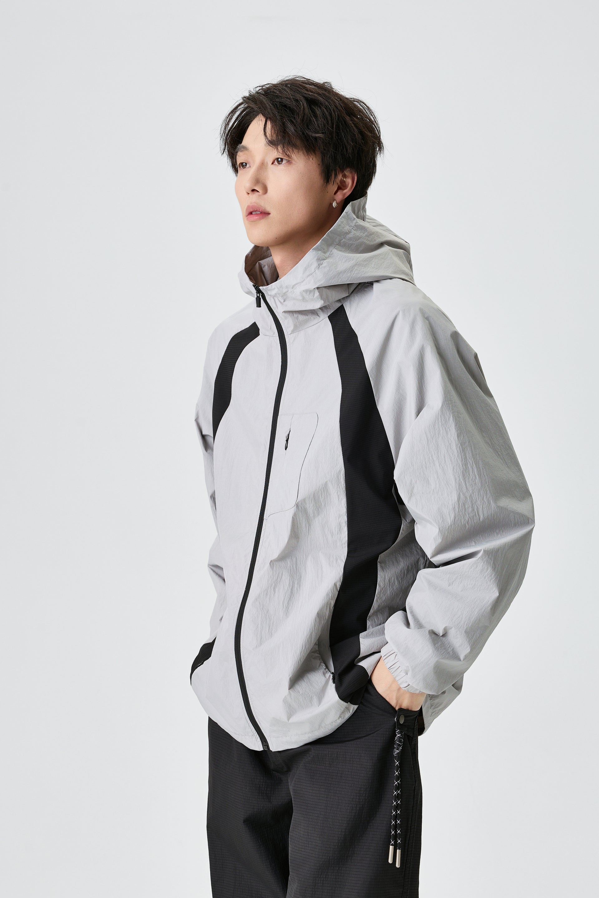 Unisex Light Hooded Grey Track Jacket