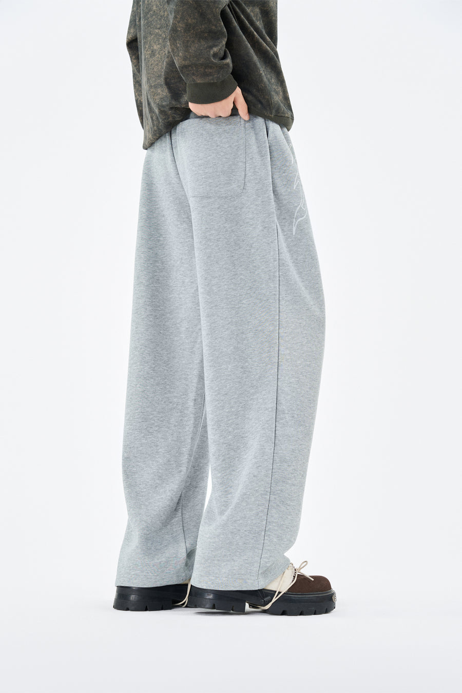 Embroidered Grey Sweatpants Side view | Weezy