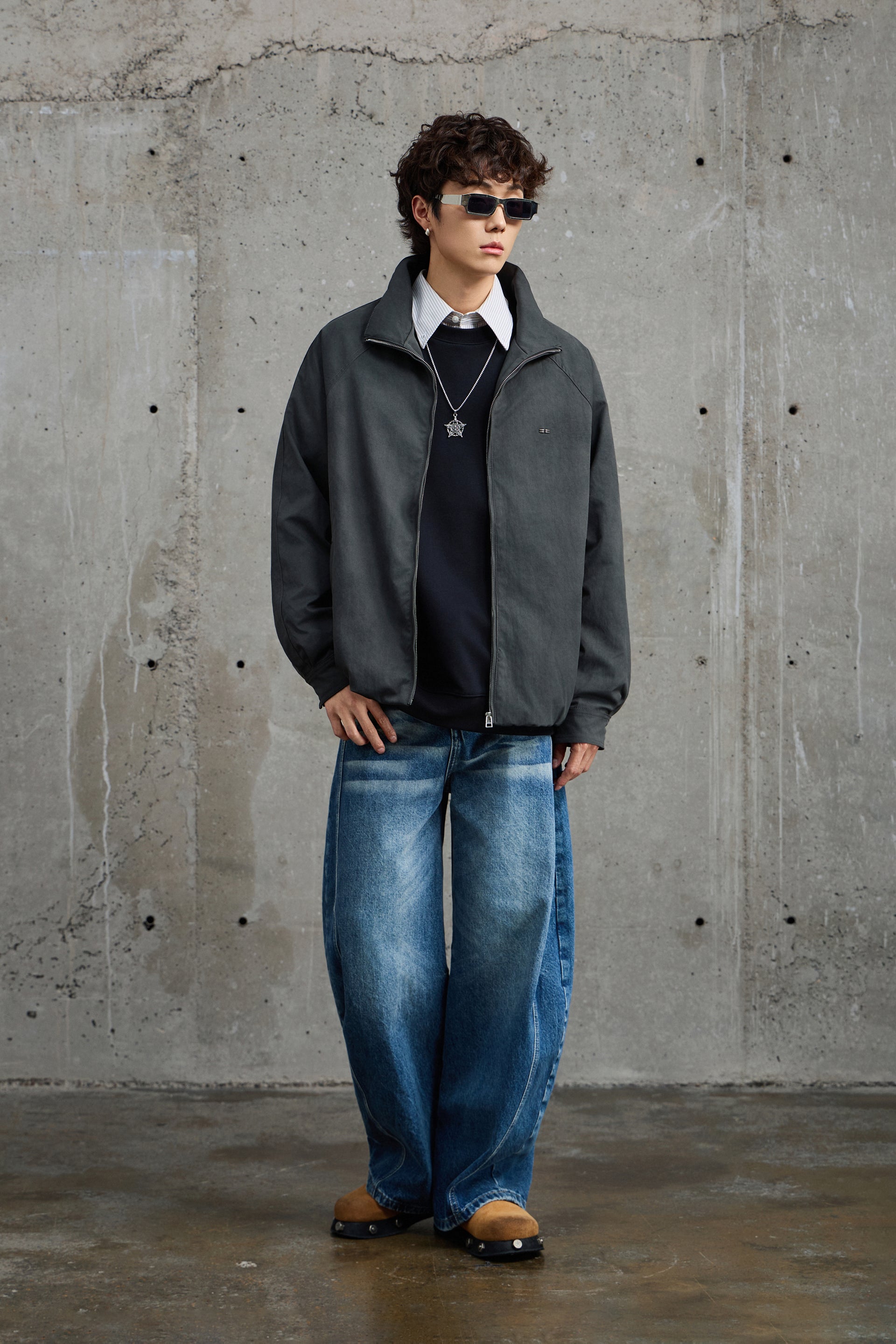 Ash Grey Relaxed Fit Bomber Jacket