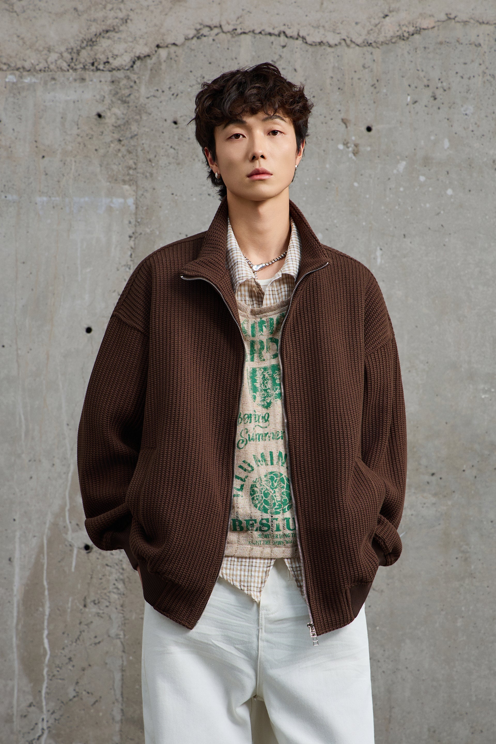 Chocolate Brown Zip Up Bomber Jacket