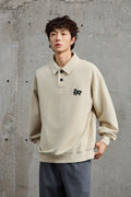 Cream Waffle Knit Collared Polo