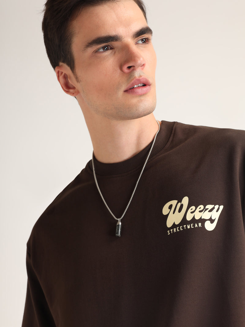 Chocolate Brown Call Me Oversized T-Shirt Back view | Weezy
