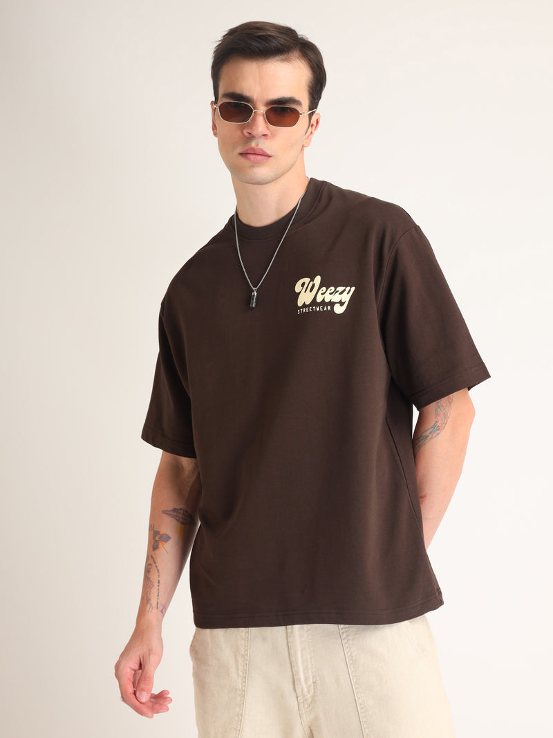 Chocolate Brown Call Me Oversized T-Shirt Detail view | Weezy