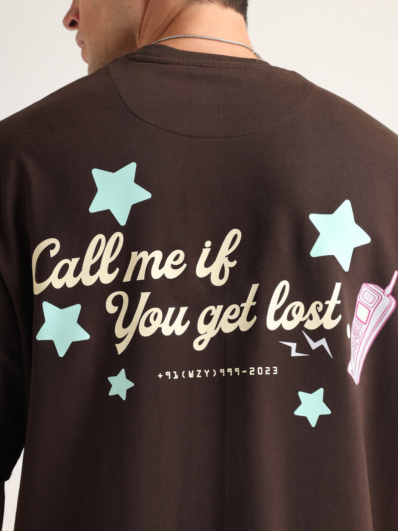 Chocolate Brown Call Me Oversized T-Shirt Side view | Weezy