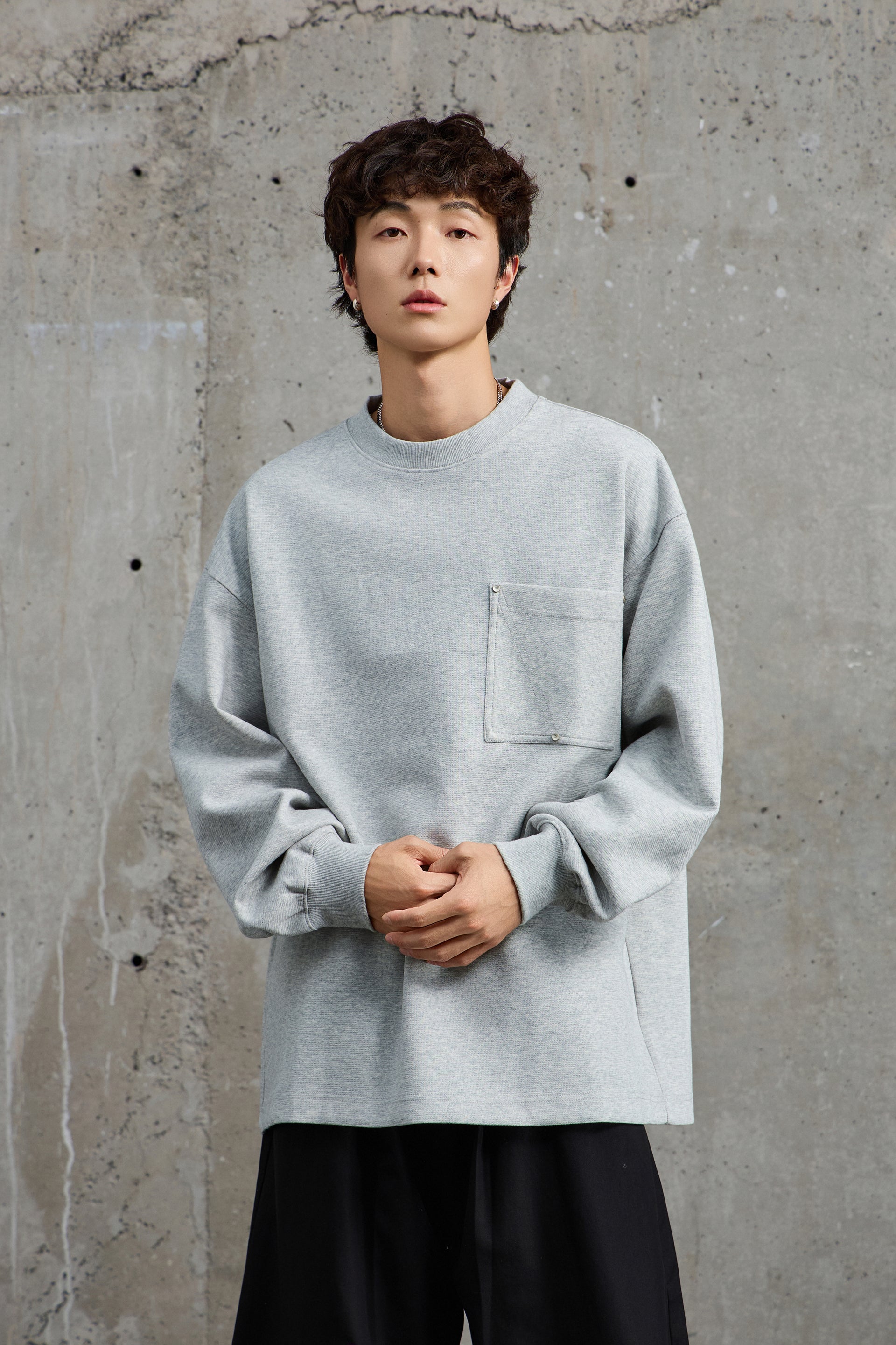 Unisex Grey Pullover With Button Accents
