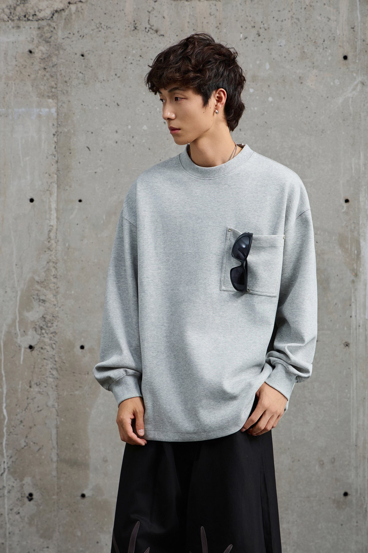 Unisex Grey Pullover With Button Accents