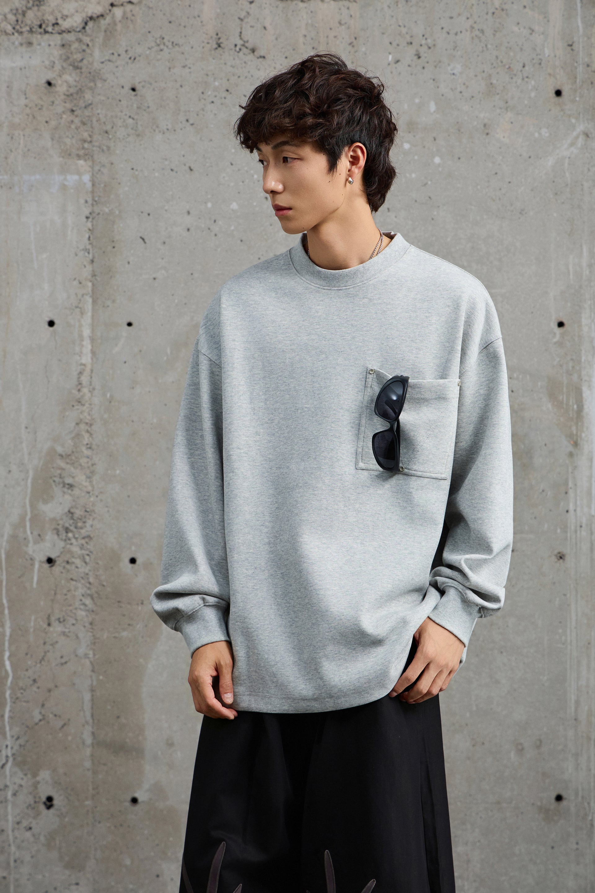 Unisex Grey Pullover With Button Accents