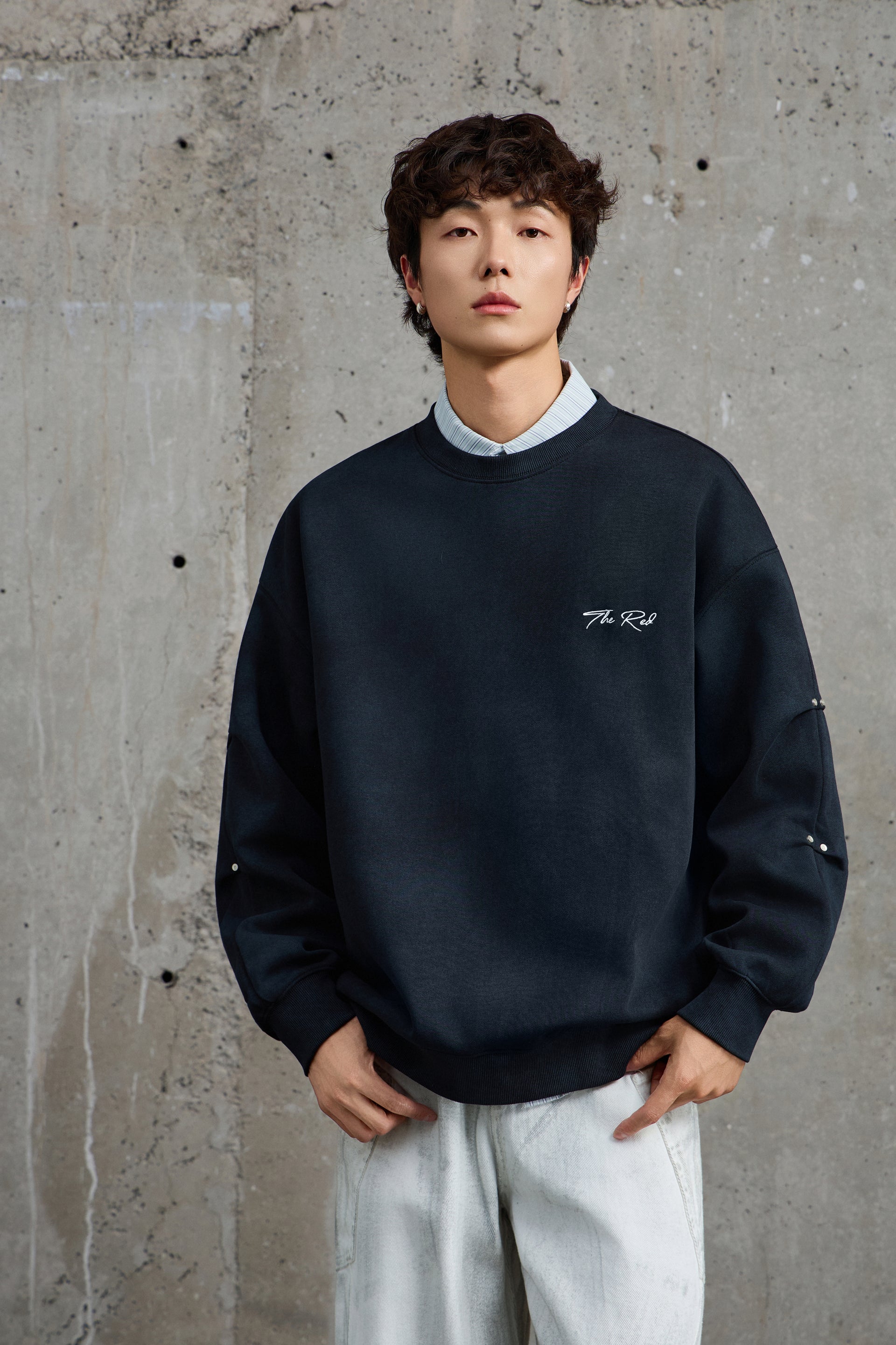 Blue Bleached Crewneck Sweatshirt