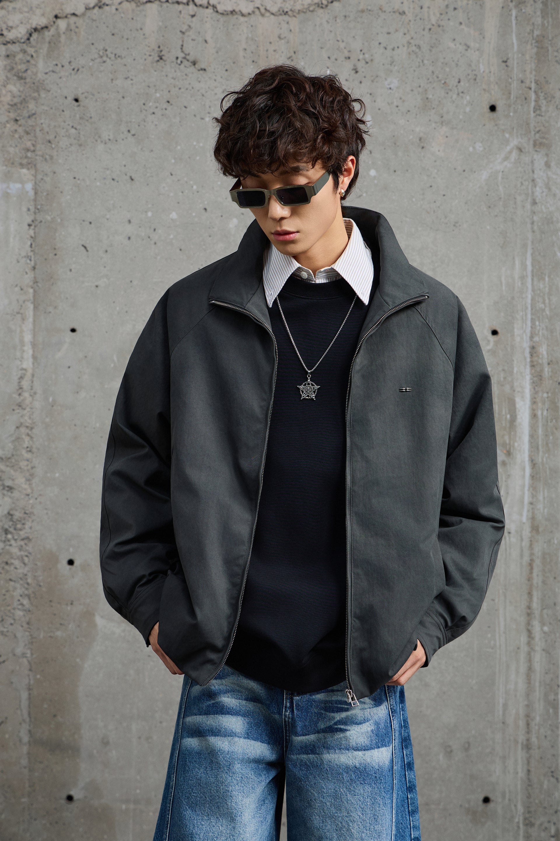 Ash Grey Relaxed Fit Bomber Jacket