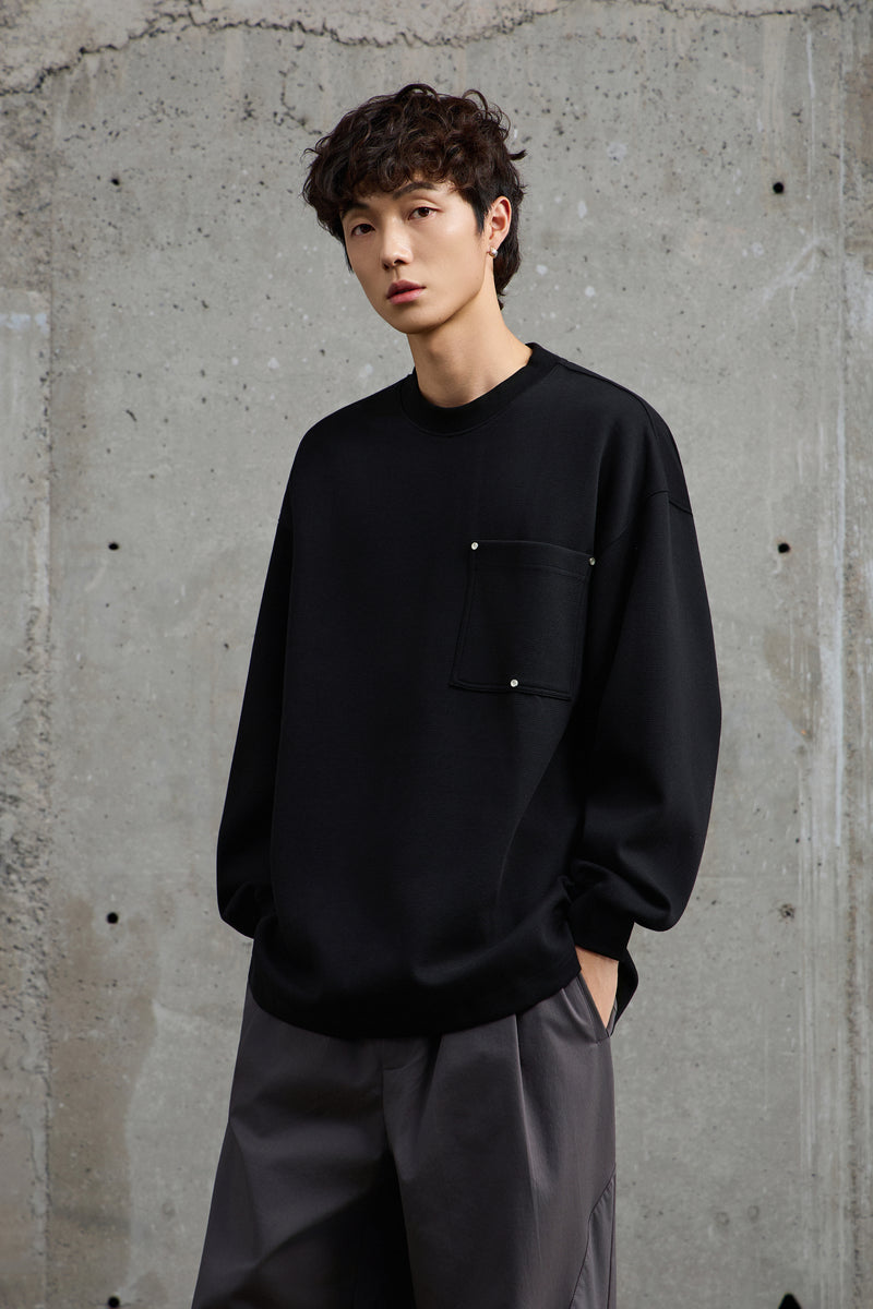 Unisex Black Pullover With Button Accents Side view | Weezy