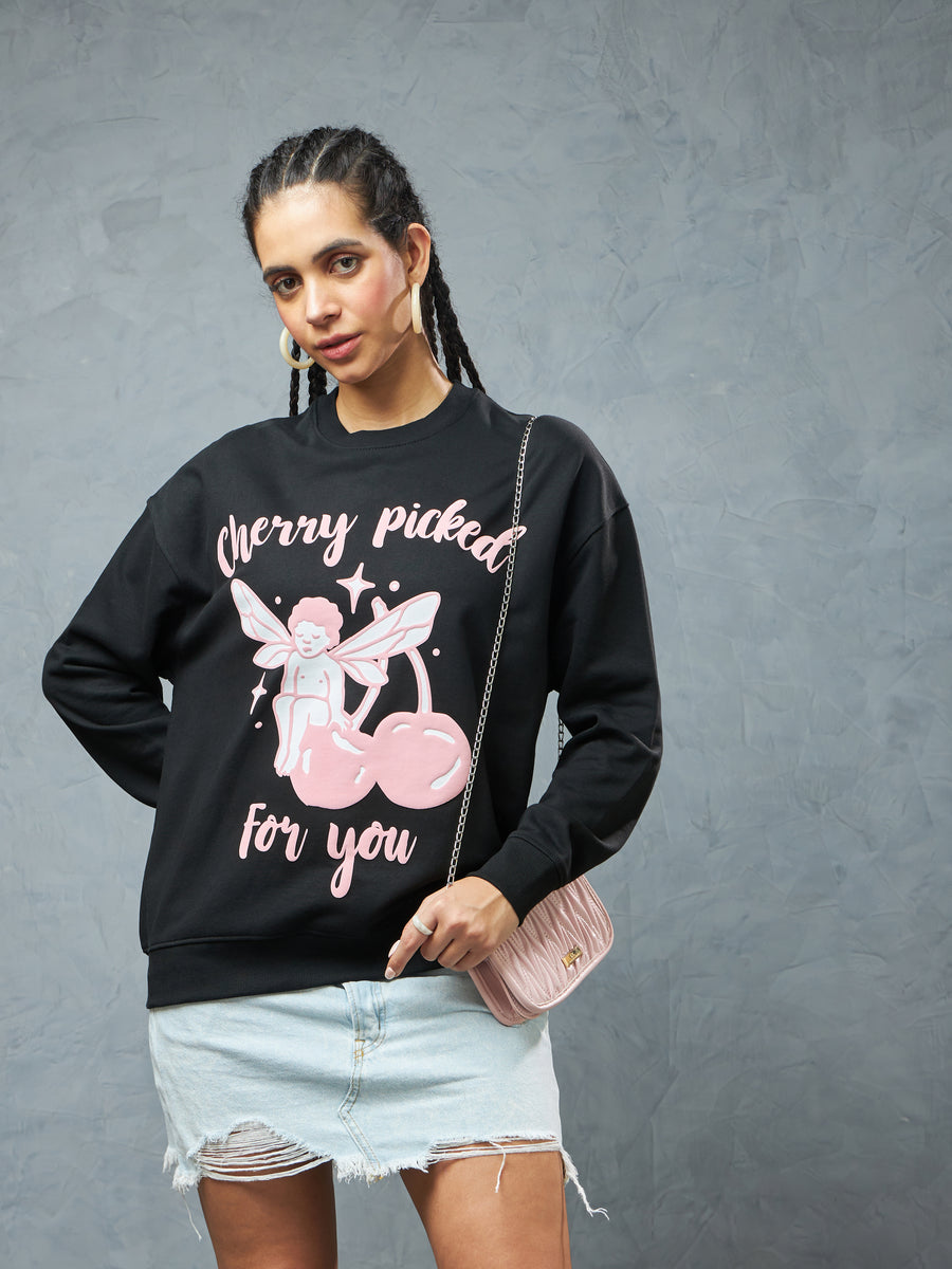 Jet Black Cherry Picked Sweatshirt Front view | Weezy