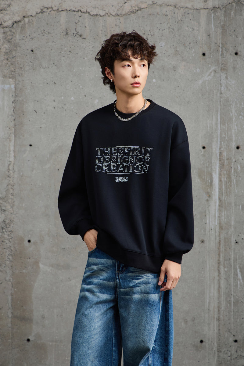 Jet Black Embroidered Sweatshirt Side view | Weezy