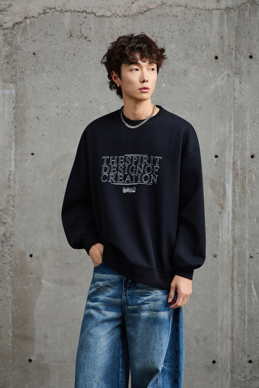 Jet Black Embroidered Sweatshirt Side view | Weezy