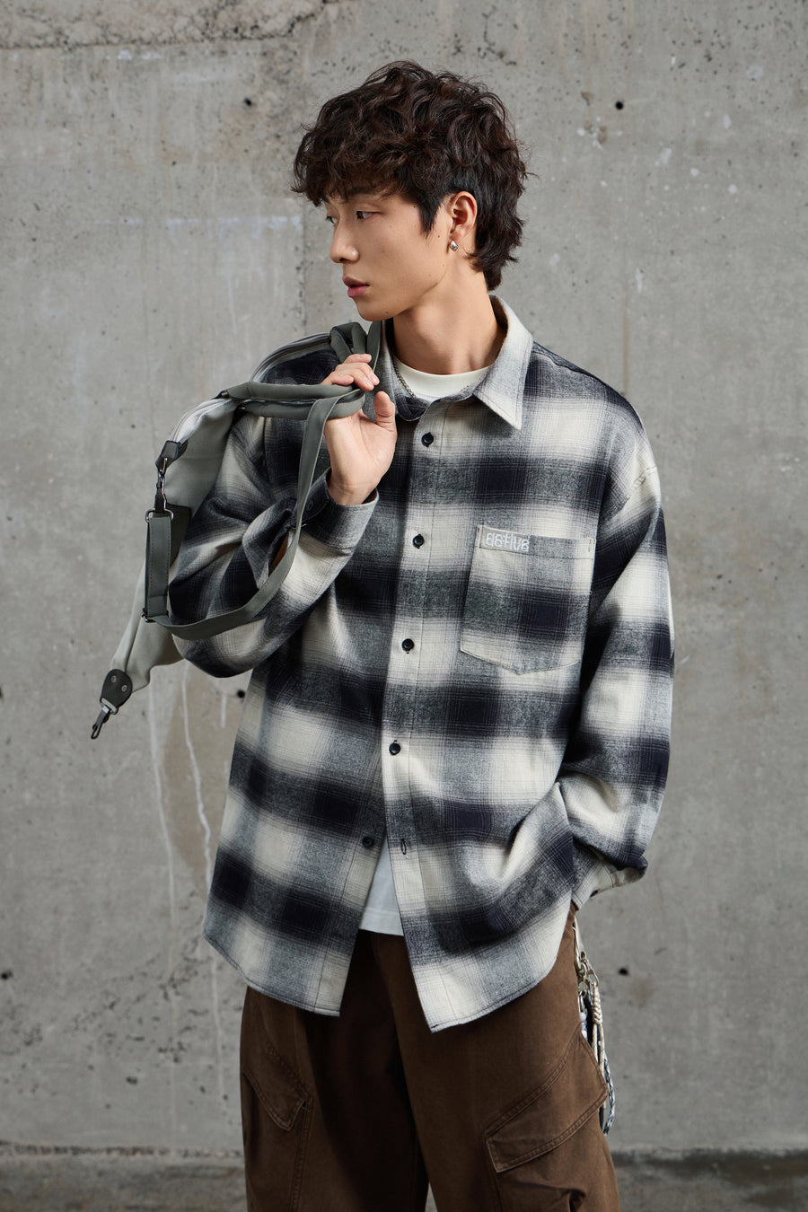 Black & White Plaid Flannel Overshirt Back view | Weezy