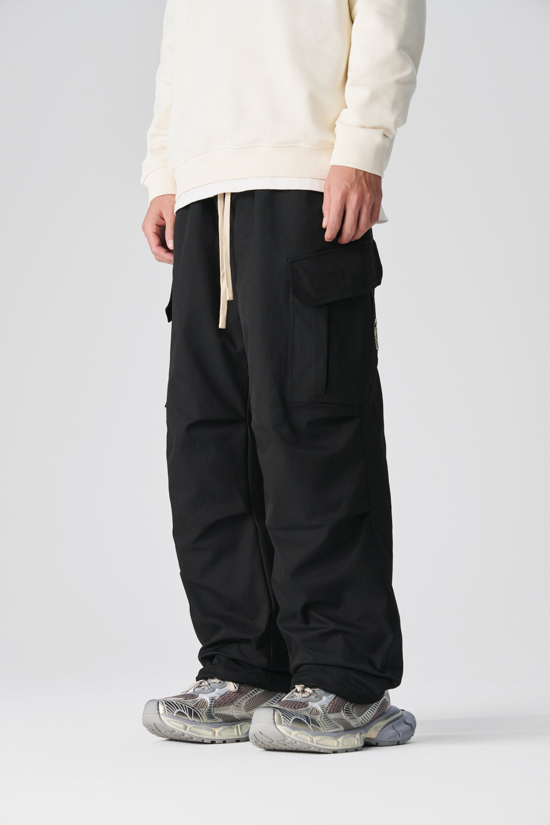Jet Black Wide Leg Cargo Pants