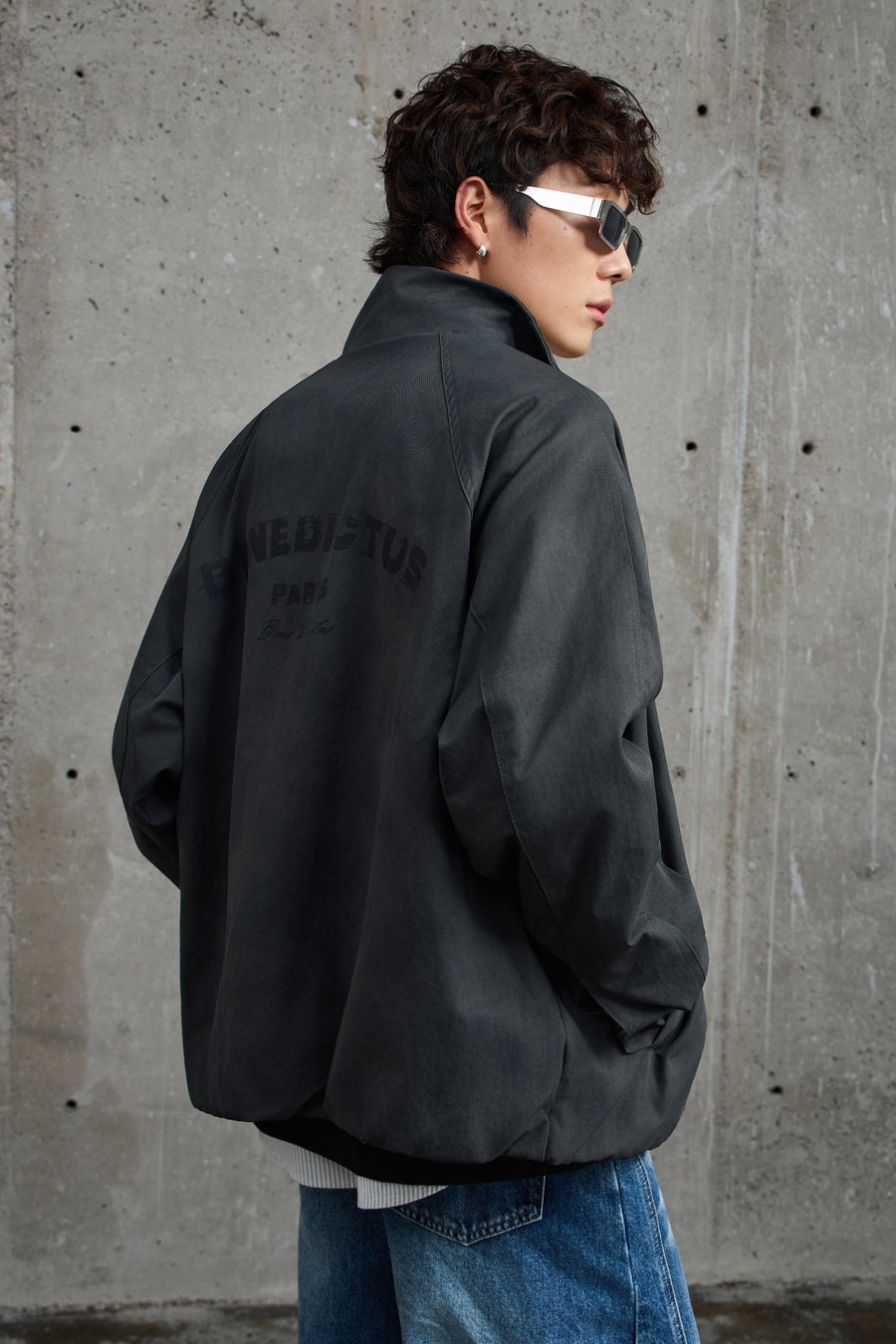 Ash Grey Relaxed Fit Bomber Jacket Side view | Weezy