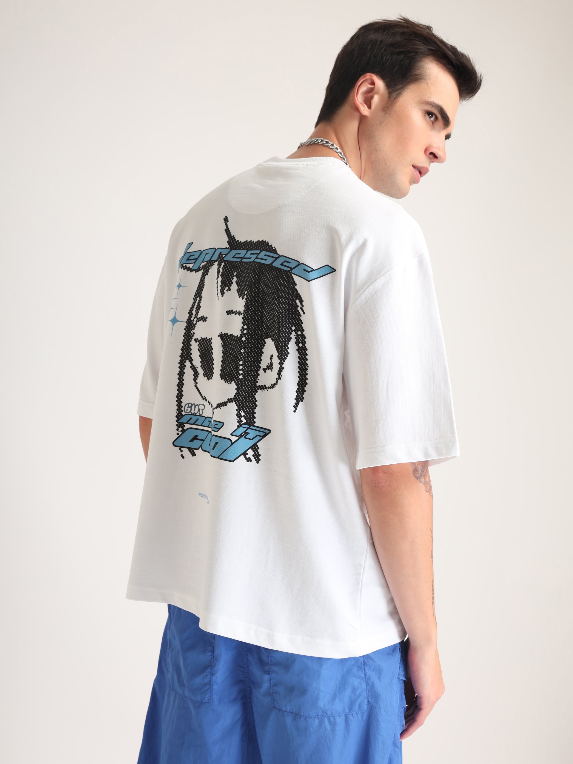 White Depressed But Cool Oversized T-Shirt
