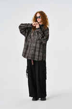 Brown Chequered Plaid Utility Shacket Model view | Weezy