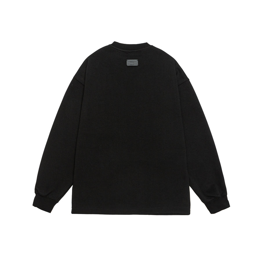Unisex Black Pullover With Button Accents Model view | Weezy