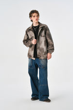 Camo Brown Oversized Bomber Leather Jacket Flat lay | Weezy