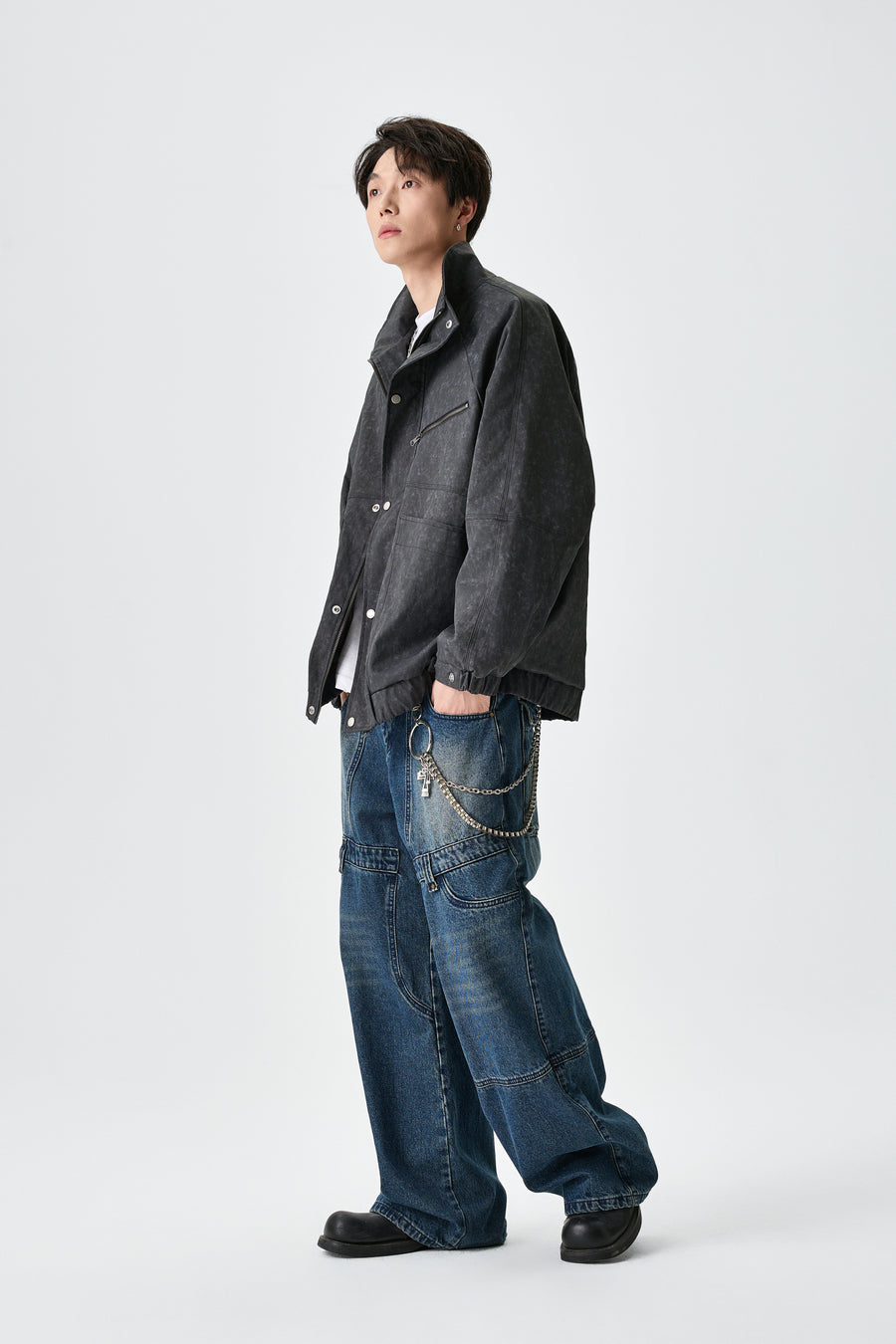 Relaxed Fit Dark Grey Jacket Model view | Weezy