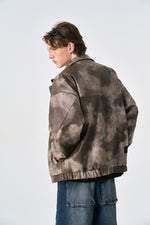 Camo Brown Oversized Bomber Leather Jacket Close-up | Weezy