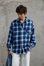 Indigo Checkered Flannel Overshirt Front view | Weezy
