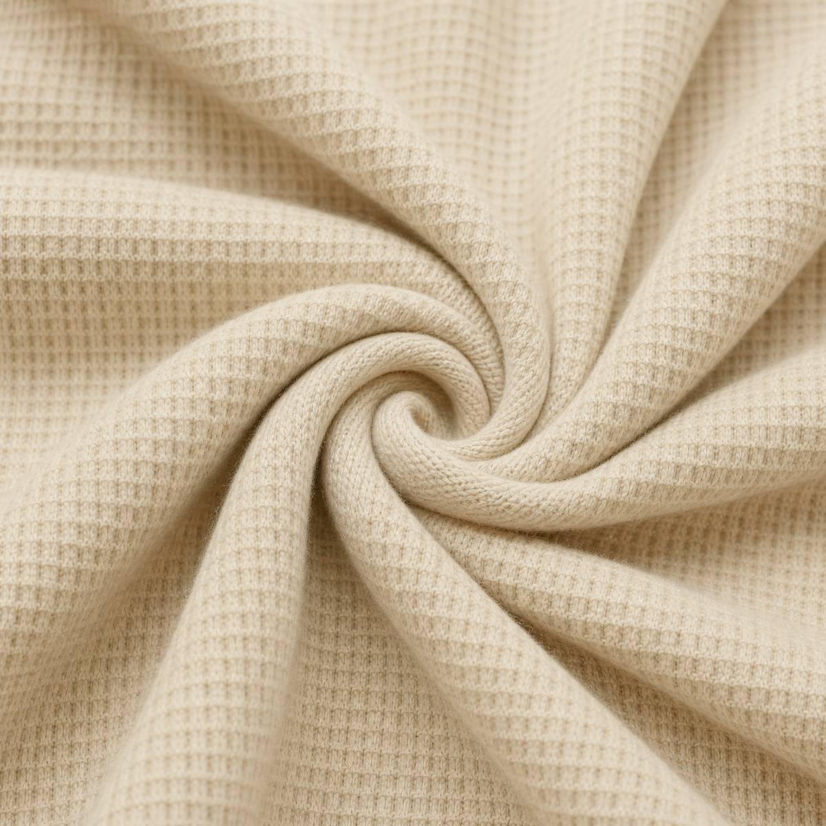 Close up of the fabric of this Cream Waffle Knit Collared Polo