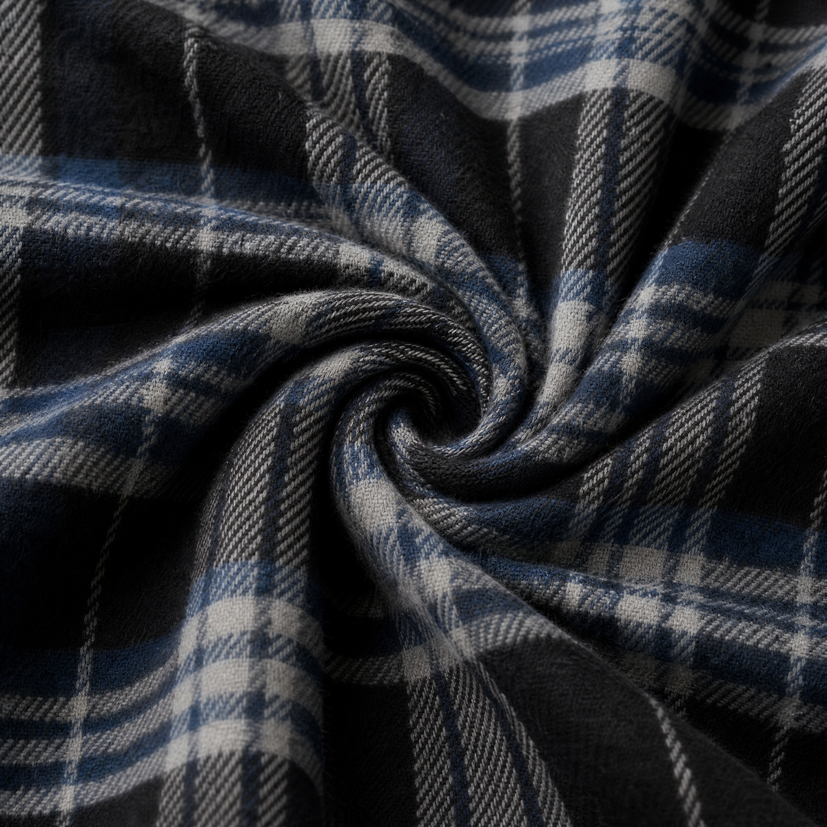 Close up of the fabric of this Embroidered Midnight Blue Checkered Overshirt