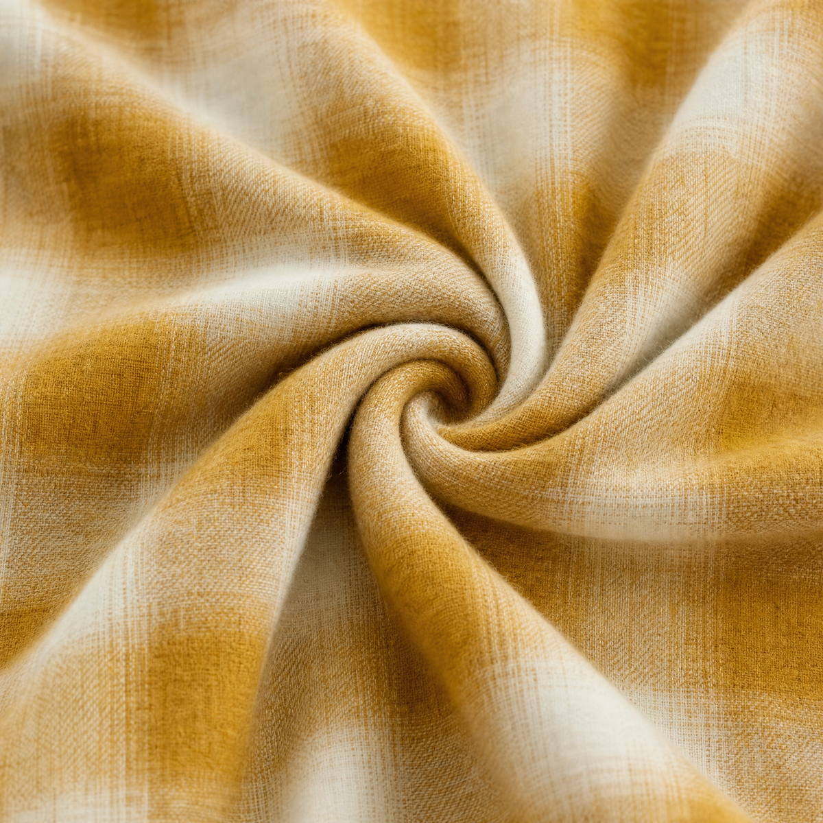 Close up of the fabric of this Mustard White Plaid Flannel Overshirt