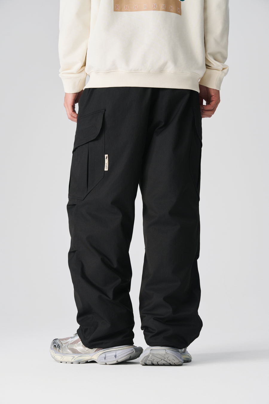 Jet Black Wide Leg Cargo Pants Close-up | Weezy