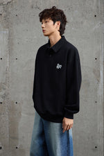 Jet Black Waffle Knit Collared Polo Side view | Weezy