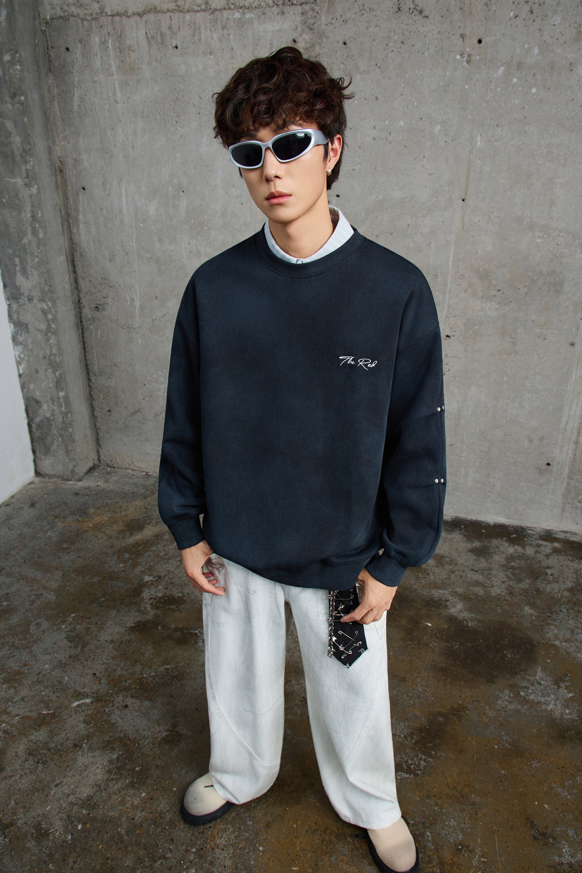 Blue Bleached Crewneck Sweatshirt