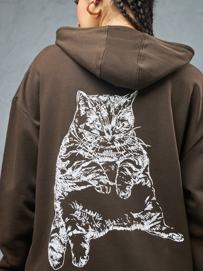 Chocloate Brown Grumpy Cat Hoodie Detail view | Weezy