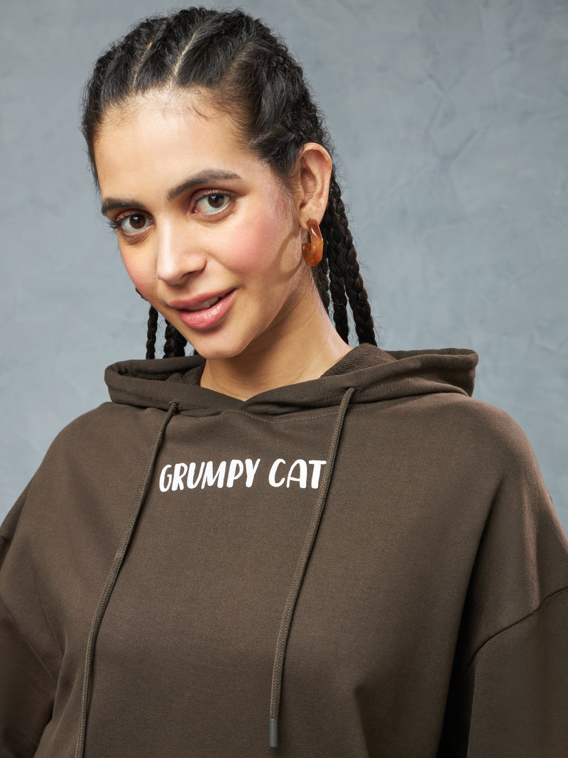 Chocloate Brown Grumpy Cat Hoodie Back view | Weezy