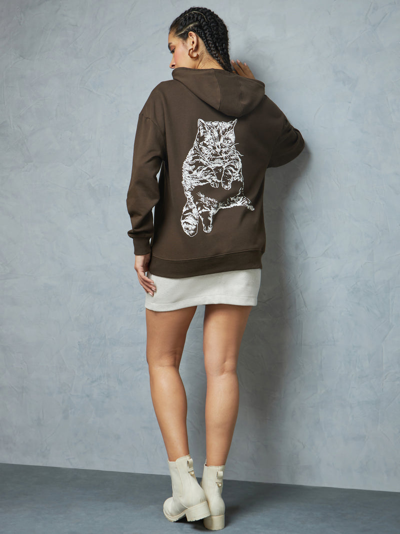 Chocloate Brown Grumpy Cat Hoodie Model view | Weezy