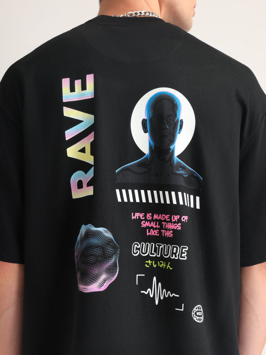 Jet Black Rave Oversized T-Shirt Side view | Weezy