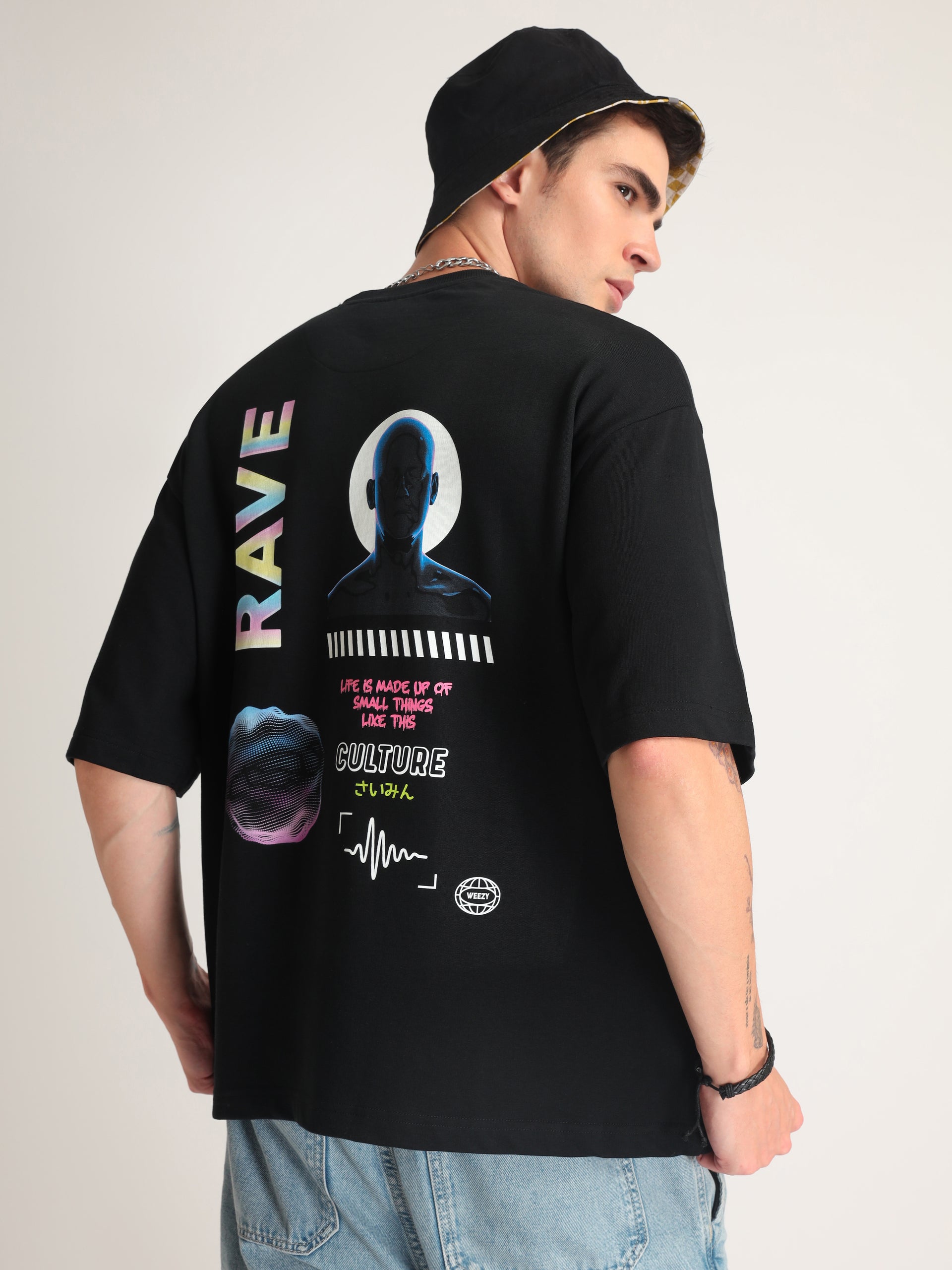 Jet Black Rave Oversized T-Shirt